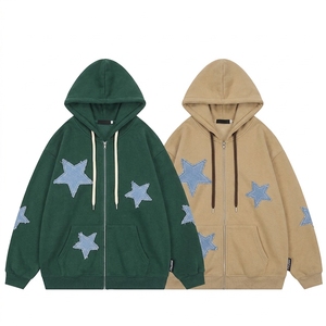 Sudadera con capucha Bape personalizada para hombre, 100% algodón, transpirable, cuello en V, corte holgado, con estampado de estrellas bordadas, estilo cárdigan, para otoño, con bolsillo. - Product Image 3