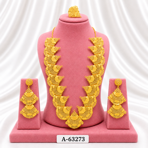 Ensemble de bijoux à motif de fleurs dorées, collier, boucles d'oreilles, bague, plaqué or 24 carats, style classique pour femmes, A-63278 - Product Image 5