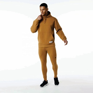 Survêtements pour hommes personnalisés 100% coton OEM, ensemble sweat-shirt à capuche et jogging marron camel, survêtements pour hommes - Product Image 2