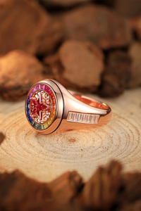 Rose Gold Cocktail Ring With <b>Rainbow</b> Zircon Star Center Bezel Setting Luxury Unisex Party Jewelry - Product Image 6