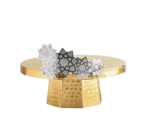 Support à gâteau en métal doré avec plateau en bois pour servir les gâteaux, idéal pour les fêtes et la table, vente en gros - Product Image 4