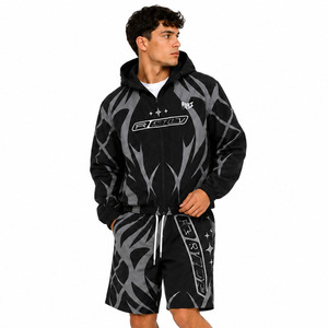 Trendy Black Custom <b>Gothic</b> Design Panel Windbreaker Polyester Nylon Tracksuit Men's Track Zip up <b>Jacket</b> and Shorts Set Hoodies - Product Image 6