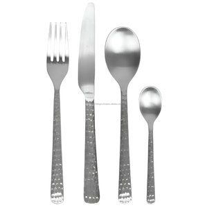 Poignée unique de luxe martelé en acier inoxydable finition miroir ensemble de couverts 4 pièces pour le réglage de la table de fête de mariage - Product Image 1