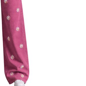 Jean en denim rose pour femme, coupe large, broderie florale, taille haute, ample, style streetwear décontracté, personnalisable OEM ODM, vente en gros - Product Image 4