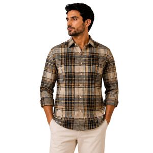 Black Brown Beige Tartan <b>Plaid</b> Mens Long Sleeve <b>Shirt</b> Casual Button Down Check Cotton <b>Shirt</b> Custom Wholesale Fashion Apparel - Product Image 1