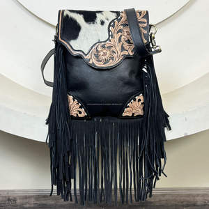 Sac à bandoulière en cuir de vachette véritable, style western, avec franges, aspect vintage, pour femmes, style western, nouveauté 2026 - Product Image 4