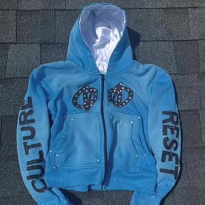 Custom Made Full Zipper Acid Wash Streetwear <b>Hoodies</b> Clothing Distressed Unisex Oversize Y2K Hip Hop Apparels <b>hoodi</b> for man - Product Image 6