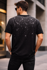 Camiseta Negra Oversize para Hombre con Estampado de Pedrería, Estilo Urbano Casual de Algodón, Ajuste Holgado, con Logotipo Personalizado - Product Image 6