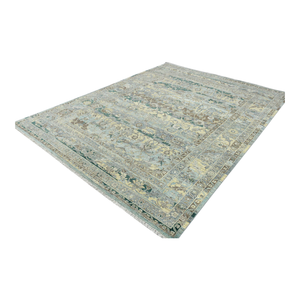 Alfombra de Lana Pura Anudada a Mano - Alfombra Oriental Floral de Lujo en Turquesa y Beige de Pelo Corto para Decoración Moderna de Sala de Estar - Product Image 4