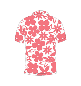 เสื้อโปโลลายดอกไม้สีแดงขาว ลายดอกชบา แขนสั้น ลำลองสำหรับฤดูร้อน มุมมองด้านหน้าด้านหลัง - Product Image 5