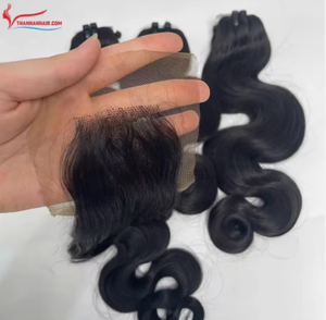 VENTE FLASH!!! Body Wavy Closure Lace Blonde et Black Color 100% Extensions de cheveux vietnamiens de qualité supérieure - Product Image 3