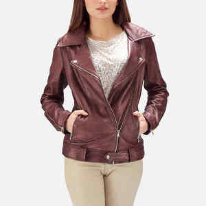 Chaqueta de Motociclista de Cuero Genuino Marrón para Hombre, Cuello Alto con Cremallera, Estilo Biker - Product Image 6
