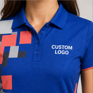 เสื้อโปโลผู้หญิงสีน้ำเงินรอยัลบลูคอรัลบล็อก แห้งเร็ว ระบายอากาศดี แขนสั้น ชุดยูนิฟอร์มทีมกอล์ฟ WPS-0864 - Product Image 5