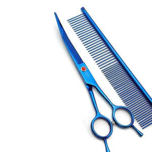 7.0inch Blue Pet Beauty Scissors Set 4-Pack <b>Straight</b> Cut Curved Suit Dogs Free Fish Bone Dense Teeth <b>Comb</b> Box - Product Image 3