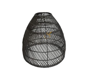 Modern <b>Black</b> Rattan Lampshade Southeast Asia Bell Wicker Pendant <b>Light</b> Cover Rustic Lattice Hanging Ceiling Lamp <b>Shade</b> Decor - Product Image 1
