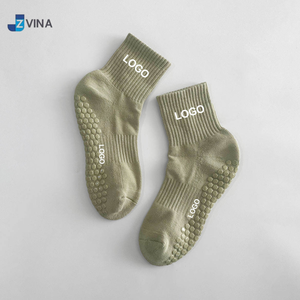 Wholesale <b>Custom</b> Cotton Sage Green Olive Color <b>Grip</b> <b>Socks</b> Private Label Non-Slip Sports <b>Socks</b> for Pilates Yoga - Product Image 2