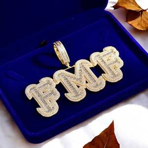 จี้ตัวอักษร FMB ประดับเพชรโมอิสซาไนต์สุดหรูหรา สไตล์ฮิปฮอป บรรจุในกล่องสีน้ำเงิน - Product Image 3