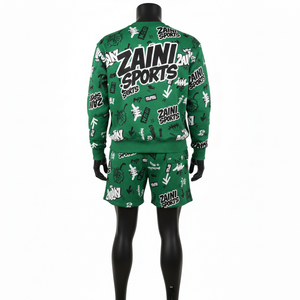 Ensemble court en molleton de coton et polyester 320 GSM vert menthe pour femme, avec logo patch chenille tie-dye effet vieilli – Nouveauté pour femme - Product Image 5