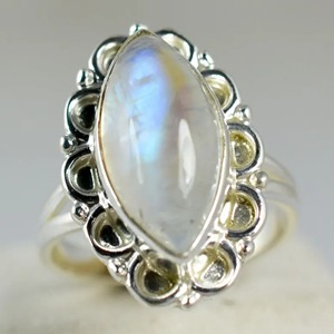 Rainbow Moonstone <b>Ring</b> 925 Sterling <b>Silver</b> Handmade <b>Statement</b> Promise <b>Ring</b> for Women Boho June Birthstone Marquise Shape Jewelry - Product Image 3