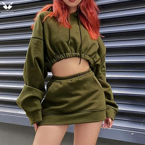 Women's Going Out 2 Piece Skirt Outfits OEM Custom Autumn Long Sleeve Drawstring Women Hoodie Skirt <b>Sets</b> - Product Image 4