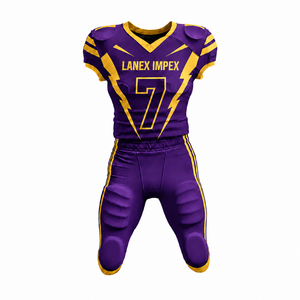 Uniforme Profesional de Fútbol Americano para Hombre, Conjunto de Jersey y Pantalones con Estampado por Sublimación en Morado y Dorado, Número 7, Poliéster Transpirable - Product Image 1