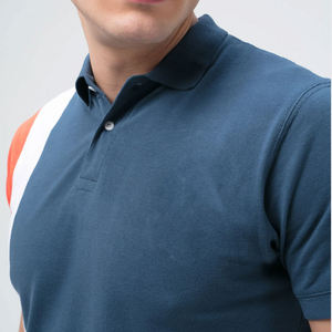 Mens Modern Colorblock <b>Polo</b> Shirt Stylish Blue <b>Orange</b> and White Vertical Panel Slim Fit Casual Short Sleeve T Shirt - Product Image 3