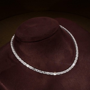 Sterling Silver Rhodium Plated Moissanite Emerald Cut Tennis <b>Necklace</b> Iced Chain Hip Hop Bling <b>Statement</b> Jewelry - Product Image 2