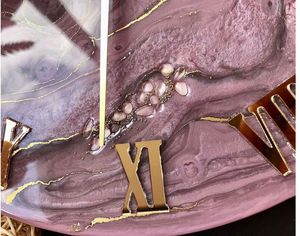 Purple Resin <b>Wall</b> <b>Clock</b> Roman Numeral Art Needle Display Decorative Timepiece Quartz Movement <b>Modern</b> Living Room Decor - Product Image 2