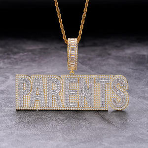 Collar Personalizado con Colgante de Diamantes Cultivados en Laboratorio con la Inscripción 'PARENTS', Chapado en Oro, Estilo Hip Hop, Joyería para Raperos, Regalo - Product Image 6