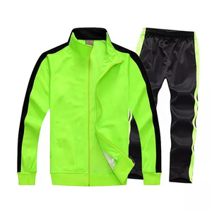 Conjunto Deportivo Unisex Negro con Rayas Verde Neón, Chaqueta Deportiva con Cierre Completo y Pantalones, Ropa de Otoño para Adultos - Product Image 3