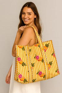 Handmade Fashion for Striped Quilted Cotton Tote Bag with Two Open Straps Bohemian Market Bag - Product Image 4
