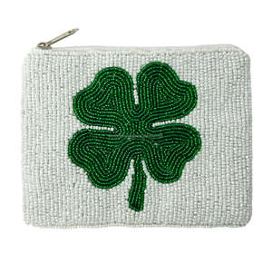 Monedero de Trébol de Cuatro Hojas Verde Bordado con Cuentas, Amuleto de la Suerte, Bolsa con Cremallera Hecha a Mano, Mini Bolso, Regalo de San Patricio, de Moda - Product Image 4