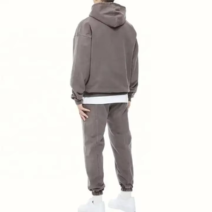 Nouvel ensemble sportif décontracté deux pièces pour homme, couleur unie, délavé à l'acide, léger, avec sweat à capuche et pantalon de sport, coupe ajustée, grande taille, pour l'extérieur, collection Automne/Hiver - Product Image 4