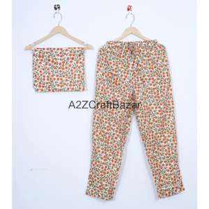 Ensembles de pyjama d'été pour femmes, en coton 100% de haute qualité, respirants, à motif floral, avec taille élastique, vente en gros - Product Image 2