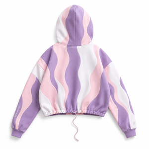 Sudadera con capucha corta de poliéster con estampado por sublimación en rosa lavanda de 280–320 GSM para mujer, personalizada - Product Image 2