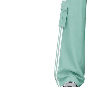 Pantalones Cargo de Pierna Ancha Verde Menta Personalizados para Mujer, Cintura Alta, Cordón Ajustable, Franja Lateral, Corte Holgado, Estilo Urbano - Product Image 3