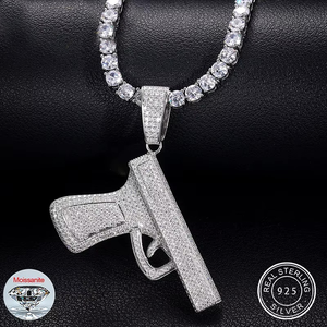 Pendentif Moissanite en forme de pistolet, en argent sterling 925, avec chaîne de type Iced Out Rap Link, collier Hip Hop, bijoux tendance, cadeau pour homme - Product Image 5