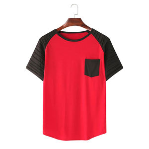 Camisetas de Cuello Redondo para Hombre, Cómodas, Negras y Rojas, con Diseño Arrugado, Mangas Plegadas, Transpirables y Holgadas, Gran Venta - Product Image 1