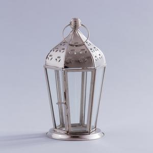 Stainless Steel Lantern With Glass Panels And Perforated <b>Top</b> For Home Decoration - Product Image 1