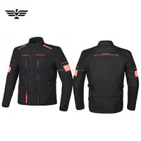 Blouson de moto unisexe noir à manches longues, imperméable et respirant, en polyester 240g, protection CE, logo personnalisé sur le devant.