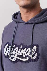 Sweat à capuche brodé original pour homme, bleu foncé, coupe classique, en molleton 100 % coton, idéal pour l'automne - Product Image 2
