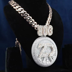 Pendentif Lettre/Numéro Personnalisé Moissanite Plaqué Or 18K Iced Out pour Homme, Collier Bling Hip Hop Rapper avec Breloque Thème et Chaîne en Argent 925 - Product Image 3