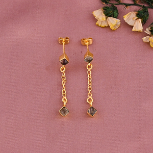 Natural Smoky Quartz Gemstone <b>Dangling</b> Chain Drop <b>Earrings</b> | Women's Trendy <b>Gold</b> Plated Brass - Product Image 3