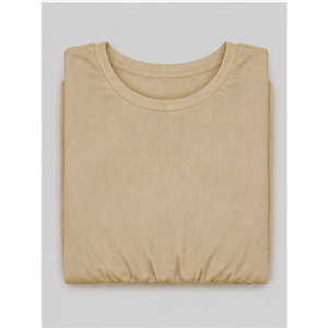 Camiseta de Mujer, Cuello Redondo, Manga Corta Abullonada, Corte Holgado, Color Beige Dorado, WTS-0154 - Product Image 5