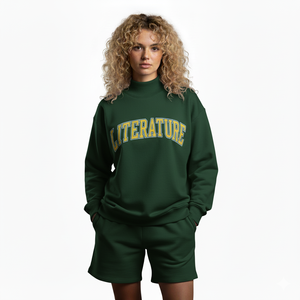 Ensemble court col roulé tendance pour femme, doux et brossé, deux pièces, chaud et confortable, pour la saison froide, vêtements de détente - Product Image 1