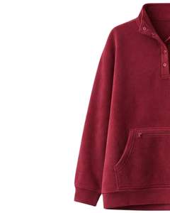 Sudadera de Forro Polar Oversize para Mujer, Color Rojo Vino, con Cuello de Cierre a Presión, Bolsillo Canguro, Gruesa, para Invierno, Fabricación Personalizada - Product Image 3