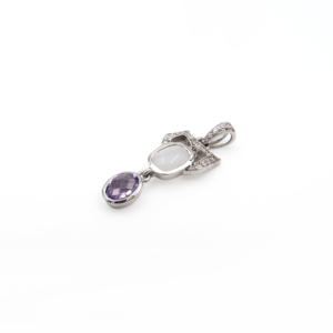 Ensemble pendentif et boucles d'oreilles en argent sterling 925 avec améthyste naturelle et pierre de lune, plaqué rhodium, bijoux fins OEM ODM - Product Image 4
