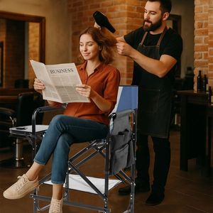 Chaise de Réalisateur Pliante de 26 Pouces de Haut avec Repose-Pieds, Chaise de Camping Portable à Hauteur de Bar avec Porte-Gobelet et Table Latérale de Rangement - Product Image 6