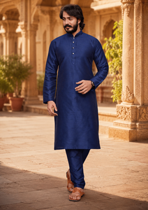 <b>Mens</b> Royal Blue Silk <b>Kurta</b> Pajama Ethnic Indian Traditional <b>Kurta</b> Pyjama Set <b>Men</b> Casual Festive Wear Designer Suit - Product Image 1