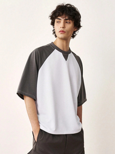 Camiseta de Verano para Hombre, Manga Corta Raglán, Cuello Redondo, Holgada, Informal, Deportiva, para Parejas, con Contraste de Color, Camisetas Informales de Verano - Product Image 2